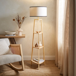 ValueLights Hiru 3 Shelf Black Trim Linen Shade Floor Lamp and Bulb - Cream - Wilko - thumbnail 3