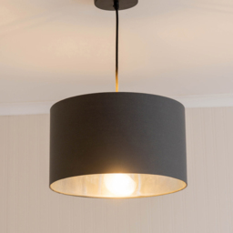 ValueLights Reni Charcoal and Metallic Chrome Medium Ceiling Drum Lamp Shade 35cm - Size: 20 x 35 x 35cm - Grey - Wilko - thumbnail 4