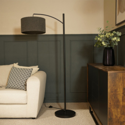 ValueLights Preto Black and Charcoal Boucle Shade Metal LED Floor Lamp - Grey - Wilko - thumbnail 3