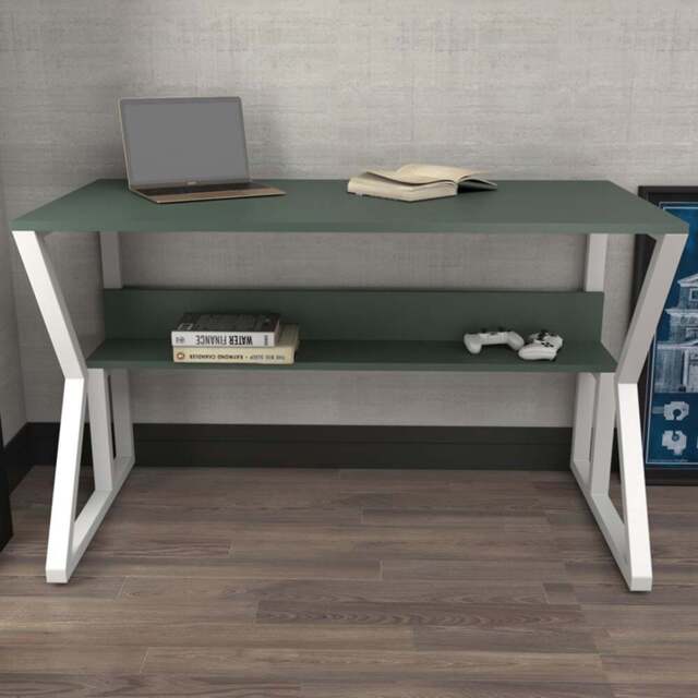 Decorotika Wake Single Shelf Computer Desk Green and White - Size: 72.8 x 120 x 60cm - Multi - Wilko - image 1