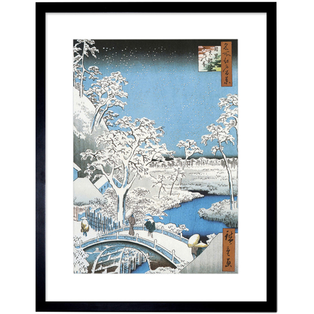 Wee Blue Coo Japanese Woodblock Winter Bridge Over River Painting Framed Wall Art Print 30 x 41cm - Size: 43.3 x 33.3 x 1.5cm - Wilko - image 1