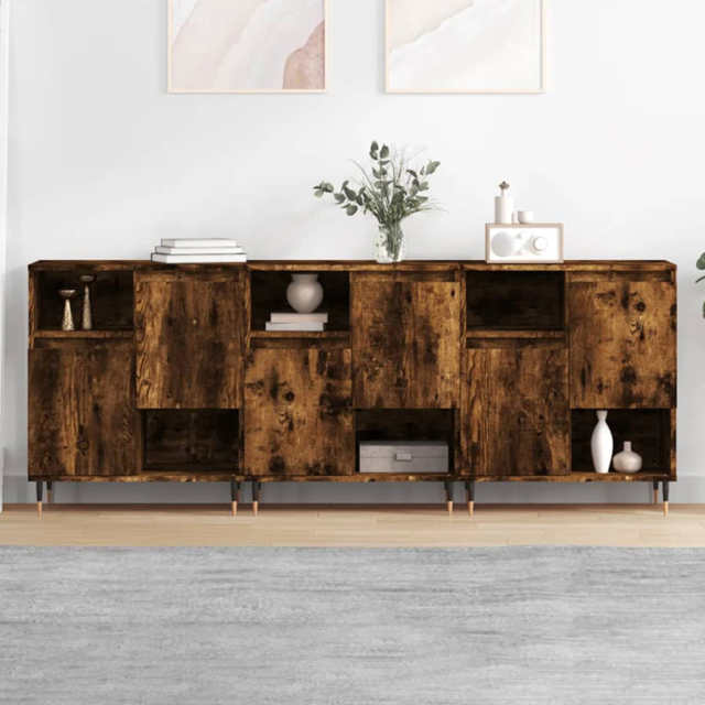 vidaXL 2 Door 2 Shelf Smoked Oak Sideboard Set of 3 - Size: 180 x 70 x 35cm - Brown - Wilko - image 1