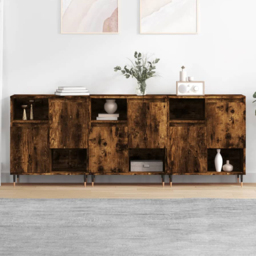 vidaXL 2 Door 2 Shelf Smoked Oak Sideboard Set of 3 - Size: 180 x 70 x 35cm - Brown - Wilko