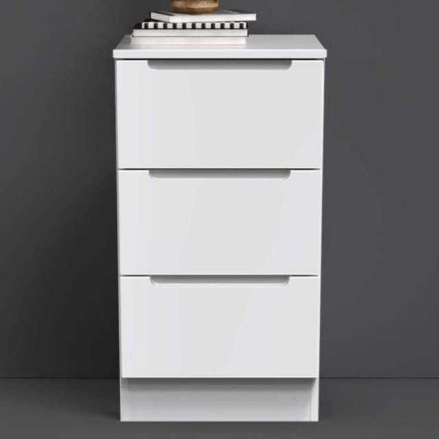 Crowndale Milan 3 Drawer Gloss White Bedside Table - Wilko - image 1