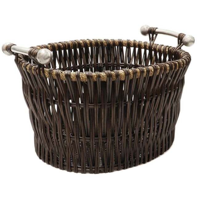 JVL Dark Willow Brown Log Basket with Metal Handles 35 x 55 x 44cm - Size: 55 x 43 x 35cm - JVL Homewares - Wilko - image 1