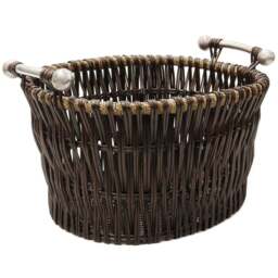 JVL Dark Willow Brown Log Basket with Metal Handles 35 x 55 x 44cm - Size: 55 x 43 x 35cm - JVL Homewares - Wilko - thumbnail 1