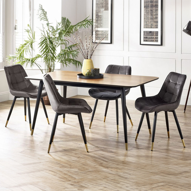 Julian Bowen Findlay Rectangular Table with Set of 4 Grey Hadid Chairs - Size: 4 Seater - Brown - Wilko - image 1