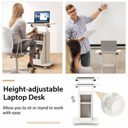 Costway Height Adjustable Laptop Desk with Wheels White - Size: 68 x 47 x 15cm - Wilko - thumbnail 5