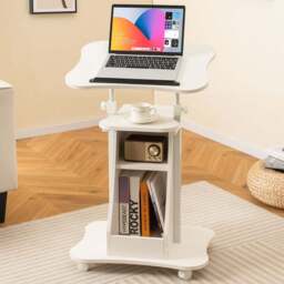 Costway Height Adjustable Laptop Desk with Wheels White - Size: 68 x 47 x 15cm - Wilko