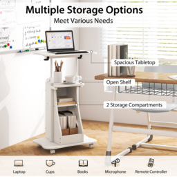 Costway Height Adjustable Laptop Desk with Wheels White - Size: 68 x 47 x 15cm - Wilko - thumbnail 7