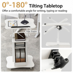 Costway Height Adjustable Laptop Desk with Wheels White - Size: 68 x 47 x 15cm - Wilko - thumbnail 6