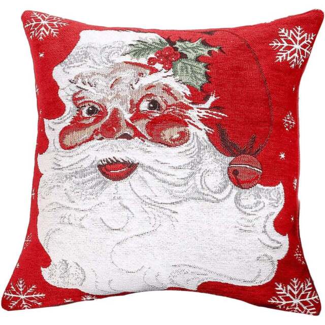 Noel Square Xmas Tapestry Santa Cotton Chenille Cushion - Size: 43 x 43 x 1cm - Red - Wilko - image 1