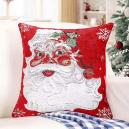 Noel Square Xmas Tapestry Santa Cotton Chenille Cushion - Size: 43 x 43 x 1cm - Red - Wilko - thumbnail 3