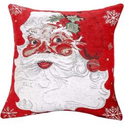 Noel Square Xmas Tapestry Santa Cotton Chenille Cushion - Size: 43 x 43 x 1cm - Red - Wilko