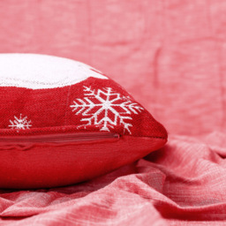 Noel Square Xmas Tapestry Santa Cotton Chenille Cushion - Size: 43 x 43 x 1cm - Red - Wilko - thumbnail 4