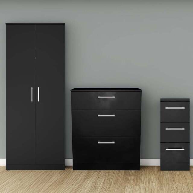 Crowndale Devon 3 Piece Black Matt Bedroom Furniture Set - Wilko - image 1