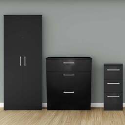 Crowndale Devon 3 Piece Black Matt Bedroom Furniture Set - Wilko - thumbnail 1
