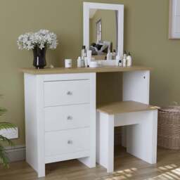 VIDA DESIGNS Arlington White Dressing Table Set with Mirror - Size: 40 x 104 x 131cm - Wilko