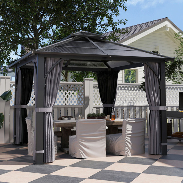 Outsunny 3 x 3m Grey Polycarbonate Roof and Side Hard Top Gazebo - Wilko - image 1