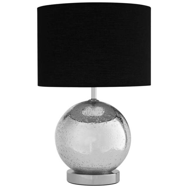 Premier Housewares Black Fabric Shade Table Lamp - Size: 30 x 30 x 47cm - Silver - Wilko - image 1
