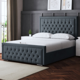 DS Living Allegra Small Double Steel Upholstered Ottoman Bed with Headboard - Grey - Wilko