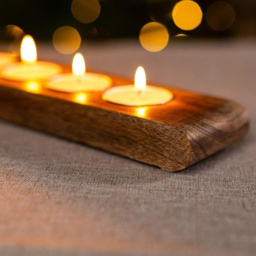 Marco Paul Mango Wood Decorative Tealight Candle Holder - Size: 20 x 20 x 10cm - White - Wilko - thumbnail 4