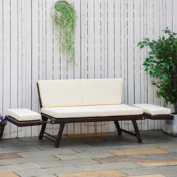 Outsunny 2 Seater Brown Rattan Foldable Daybed Sofa Bench with Cushion - Multi - Wilko