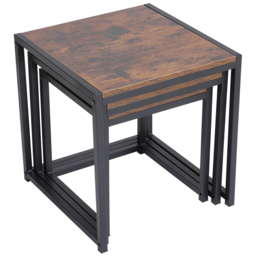 Living and Home Set of 3 Industrial Style Nest of Tables - Brown - Wilko - thumbnail 4