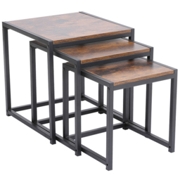 Living and Home Set of 3 Industrial Style Nest of Tables - Brown - Wilko - thumbnail 3