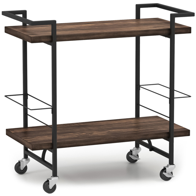 Costway 2 Shelf Rustic Brown Home Bar Cart with Lockable Wheels - Size: 95 x 46 x 16cm - Wilko - image 1