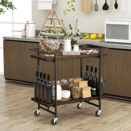 Costway 2 Shelf Rustic Brown Home Bar Cart with Lockable Wheels - Size: 95 x 46 x 16cm - Wilko - thumbnail 5