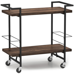 Costway 2 Shelf Rustic Brown Home Bar Cart with Lockable Wheels - Size: 95 x 46 x 16cm - Wilko