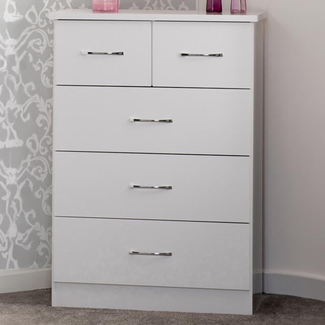 Seconique Nevada 5 Drawer White Gloss Chest of Drawers - Wilko - image 1
