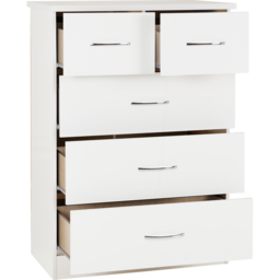 Seconique Nevada 5 Drawer White Gloss Chest of Drawers - Wilko - thumbnail 5