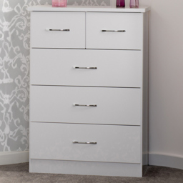 Seconique Nevada 5 Drawer White Gloss Chest of Drawers - Wilko - thumbnail 1