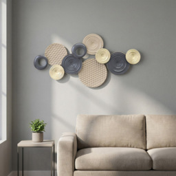 Portland Multi-Disc Design Metal 3D Wall Art 50 x 100cm - Size: 50 x 5.5 x 100cm - Khaki - Wilko - thumbnail 3