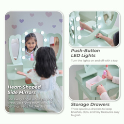 Teamson Kids Heart Glow Play 3 Drawer Sage Green LED Mirror Toy Vanity Set - Size: 100.1 x 33.1 x 65.1cm - Wilko - thumbnail 7