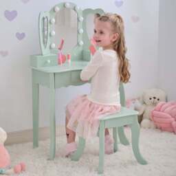 Teamson Kids Heart Glow Play 3 Drawer Sage Green LED Mirror Toy Vanity Set - Size: 100.1 x 33.1 x 65.1cm - Wilko - thumbnail 1