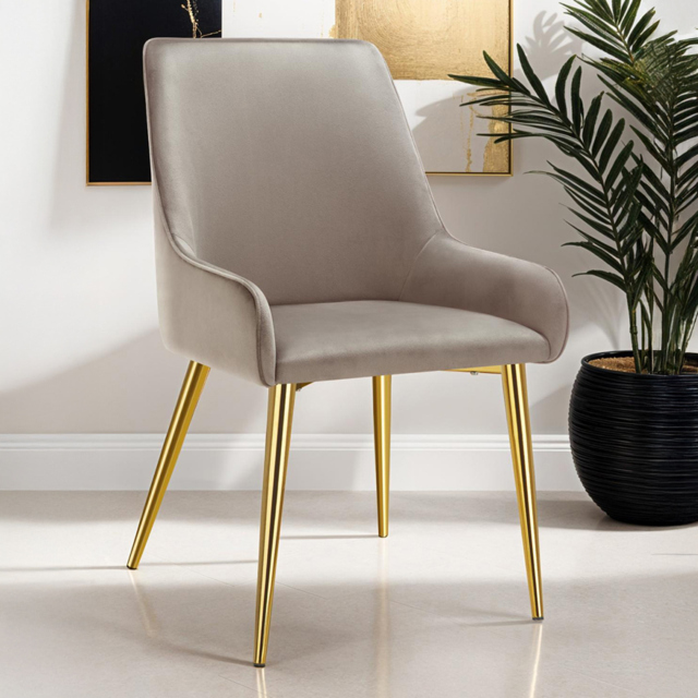Tectake Avane Set of 4 Taupe Velvet Padded High Backrest Dining Chair - Grey - Wilko - image 1