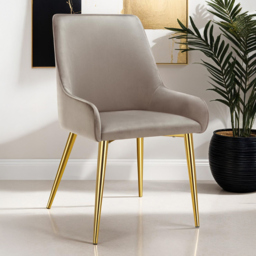Tectake Avane Set of 4 Taupe Velvet Padded High Backrest Dining Chair - Grey - Wilko - thumbnail 1