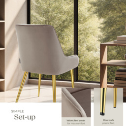 Tectake Avane Set of 4 Taupe Velvet Padded High Backrest Dining Chair - Grey - Wilko - thumbnail 5