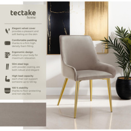 Tectake Avane Set of 4 Taupe Velvet Padded High Backrest Dining Chair - Grey - Wilko - thumbnail 7