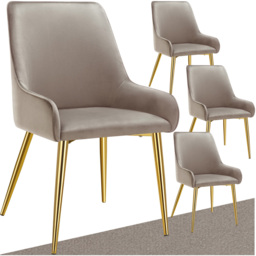 Tectake Avane Set of 4 Taupe Velvet Padded High Backrest Dining Chair - Grey - Wilko - thumbnail 3