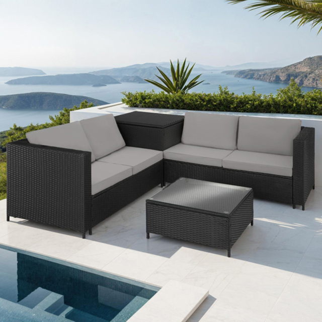 tectake Siena 4 Seater Black and Grey Rattan Garden Lounge Set with Storage Box - Wilko - image 1