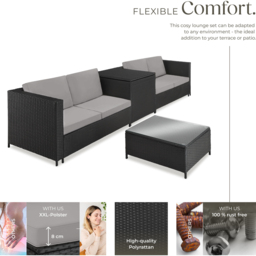 tectake Siena 4 Seater Black and Grey Rattan Garden Lounge Set with Storage Box - Wilko - thumbnail 4