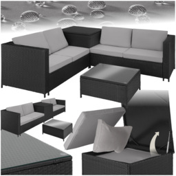 tectake Siena 4 Seater Black and Grey Rattan Garden Lounge Set with Storage Box - Wilko - thumbnail 3