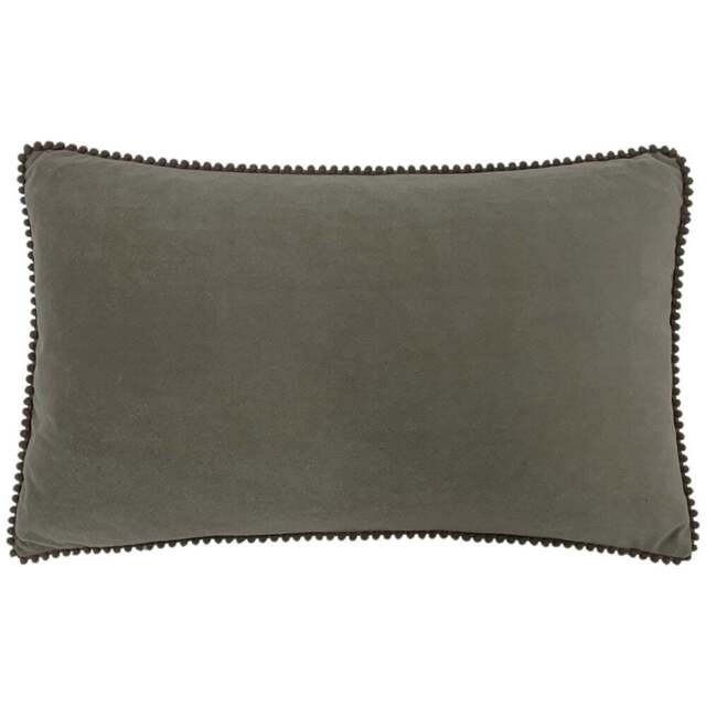 furn. Cosmo Grey Velvet Pom-Pom Cushion - Size: 50 x 30cm - Wilko - image 1