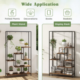 Costway 6 Tier Rustic Brown Plant Stand with Hanging Hooks - Size: 111.8 x 40.6 x 20.32cm - Wilko - thumbnail 7
