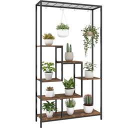Costway 6 Tier Rustic Brown Plant Stand with Hanging Hooks - Size: 111.8 x 40.6 x 20.32cm - Wilko - thumbnail 1