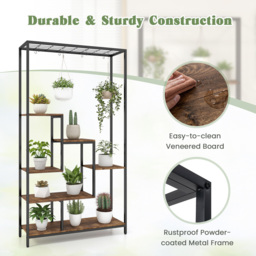 Costway 6 Tier Rustic Brown Plant Stand with Hanging Hooks - Size: 111.8 x 40.6 x 20.32cm - Wilko - thumbnail 6